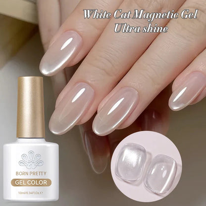 Born Pretty 10ml Fruit Purple Grape Cat Magnetic Gel Nail Polish with whitening guava glass beads, perfect for stylish nail art.