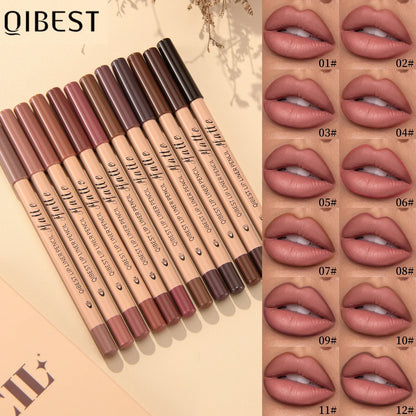 Blushimmer 12-color matte lipstick and lip liner set with nude shades, waterproof, non-drying, and plumping for lip contour makeup.