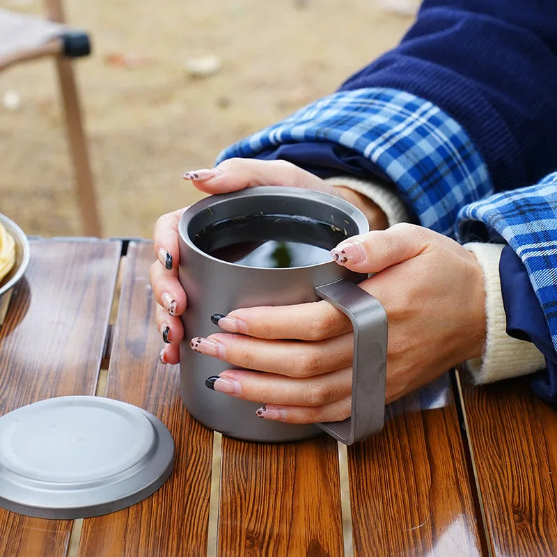 Pure Titanium Double-layer Mug Titanium Cup Insulated Coffee Cup Outdoor Water Cup with Lid and Tea Leakage Cold Drink Tea Set