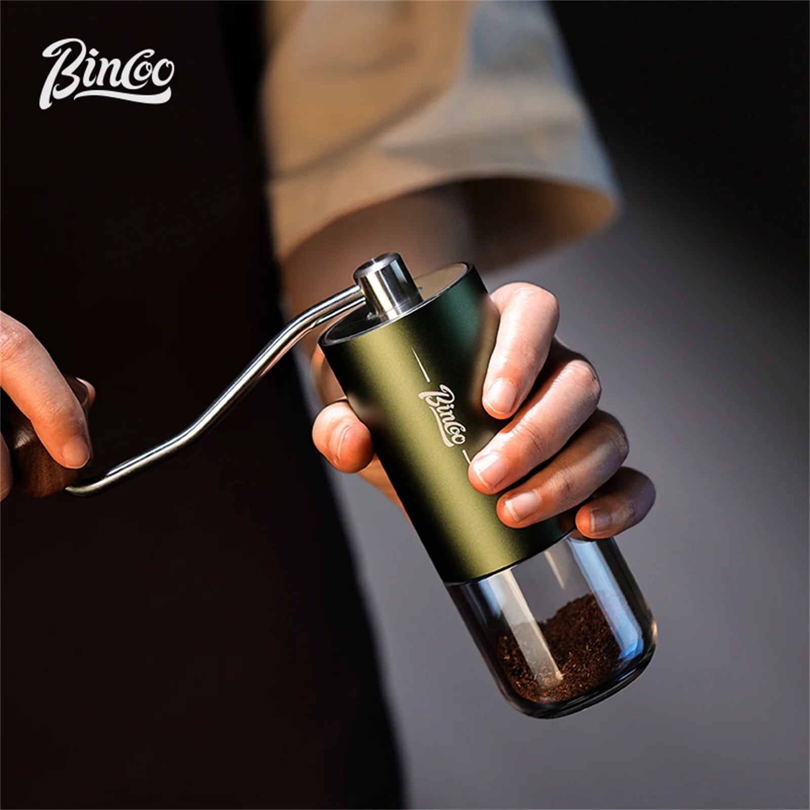 Bincoo Visual Manual Coffee Bean Grinder Portable CNC Stainless Steel Burr Crank Hand Hand Coffee Grinder Kitchen Barista Tools