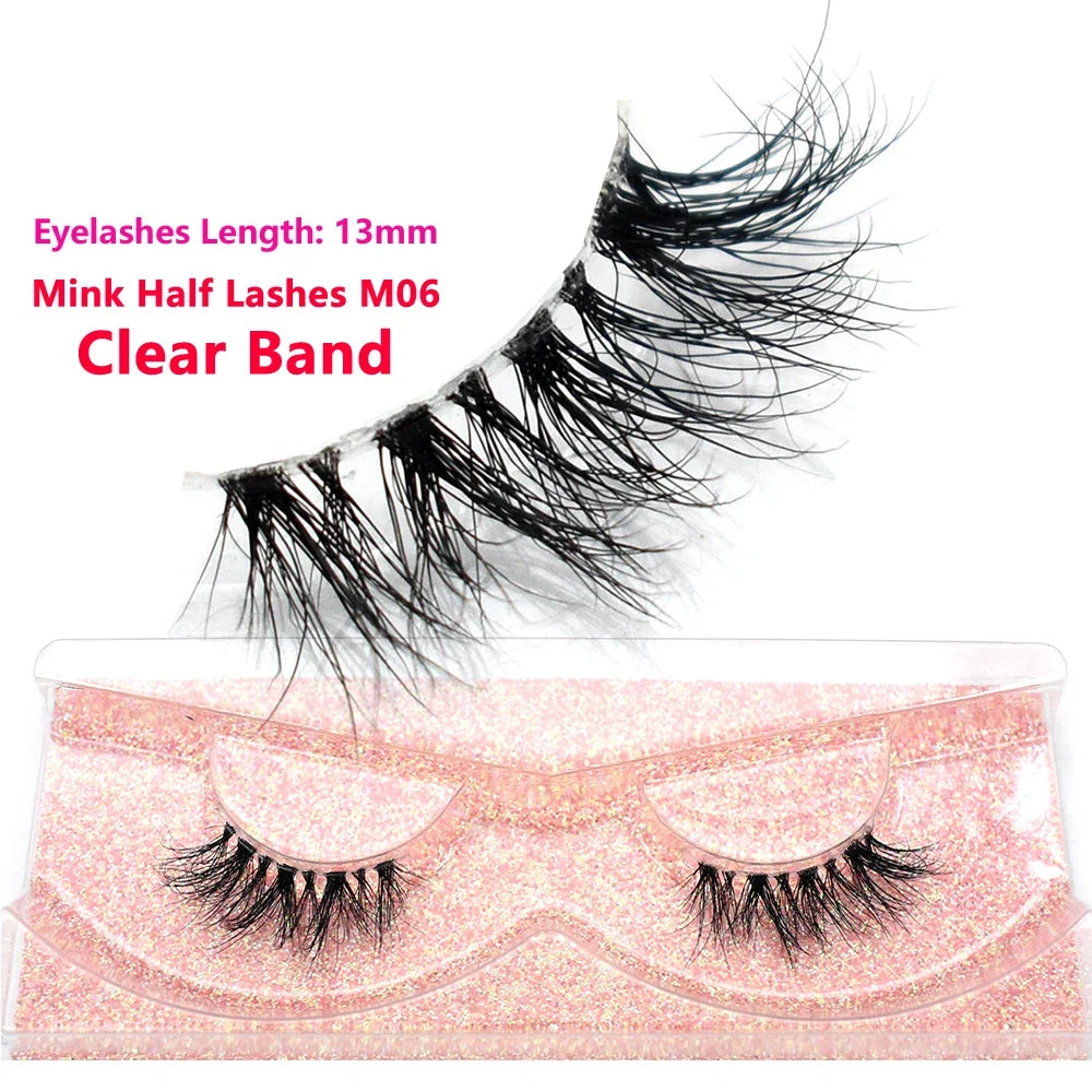 Blushimmer 3D mink fluffy half false eyelashes with clear band, natural soft lightweight short eye strip lashes for a reusable eyelash extension