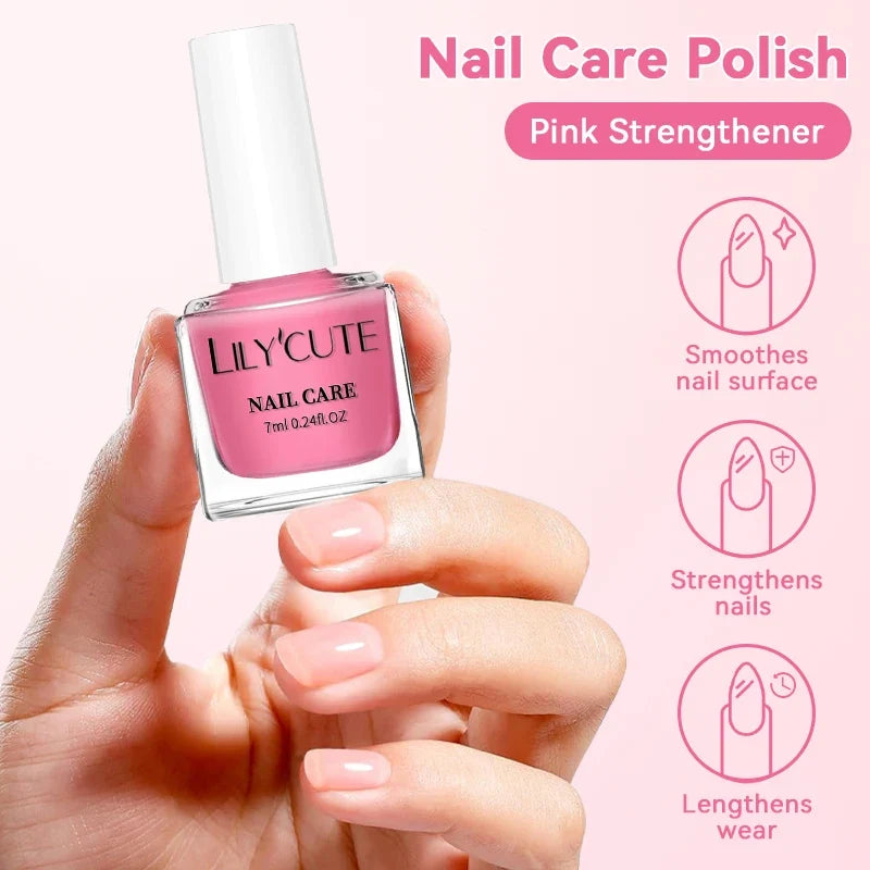 Blushimmer LILYCUTE 7ML nail care polish in milky white pink with long-lasting, fast-drying formula and strengthening effect.
