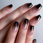 Set of 24 pink and white gradient square false nail tips with French press design and jelly glue by Blushimmer