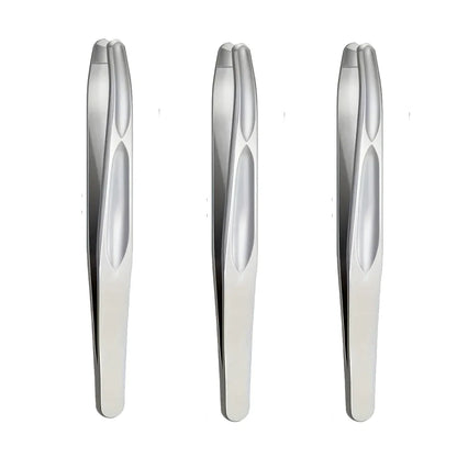 Blushimmer premium round head tweezers for eyebrow and facial hair removal, featuring seamless clips and precision beard trimming.