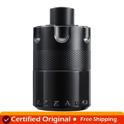 Azzaro The Most Wanted Eau de Parfum Intense bottle, woody and seductive men's cologne with fougère scent, on a neutral background.