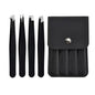 Black stainless steel eyebrow tweezer with slant and flat points, ideal for eyebrow shaping and ingrown hair removal by Blushimmer.