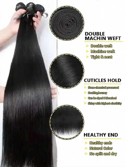 Long black Brazilian human hair weave bundles, bone straight Remy hair extension from Selvanelle, natural and silky appearance.