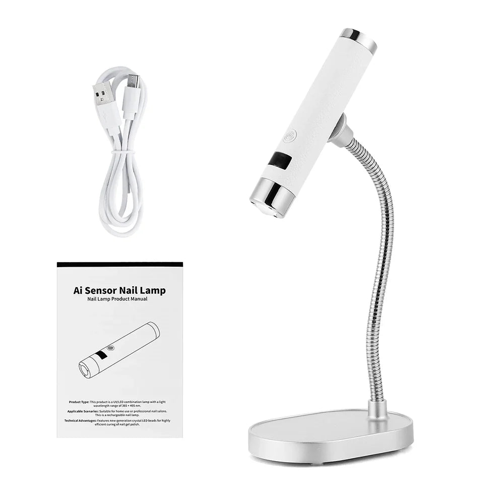 Blushimmer portable UV nail dryer with flexible hose, LED gel lamp for nail art and curing, rechargeable and easy to use.