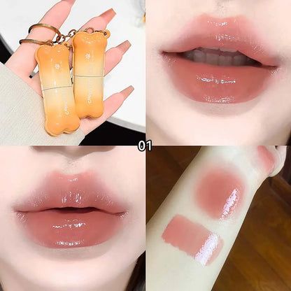 PinkCoco Bear Doodle Mirror Lip Glaze by Blushimmer featuring shiny, nude lip gloss with a mirror compact for long-lasting shine.
