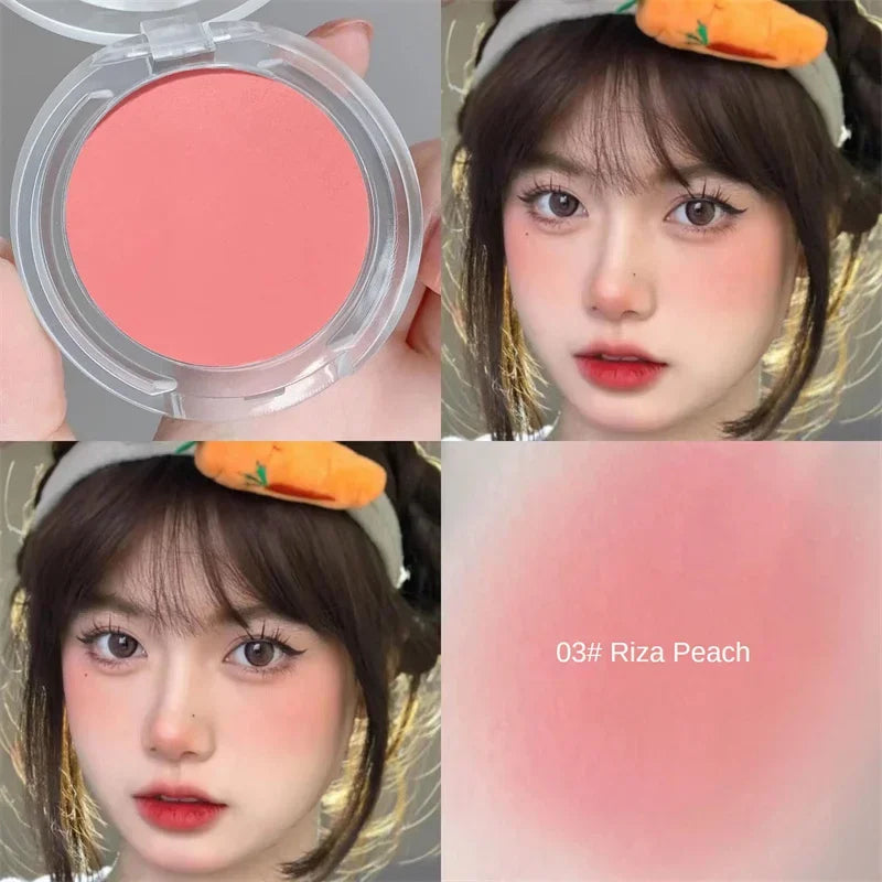 Blushimmer monochrome blush powder in soft matte natural pink for waterproof, brightening facial contouring and cheek color.