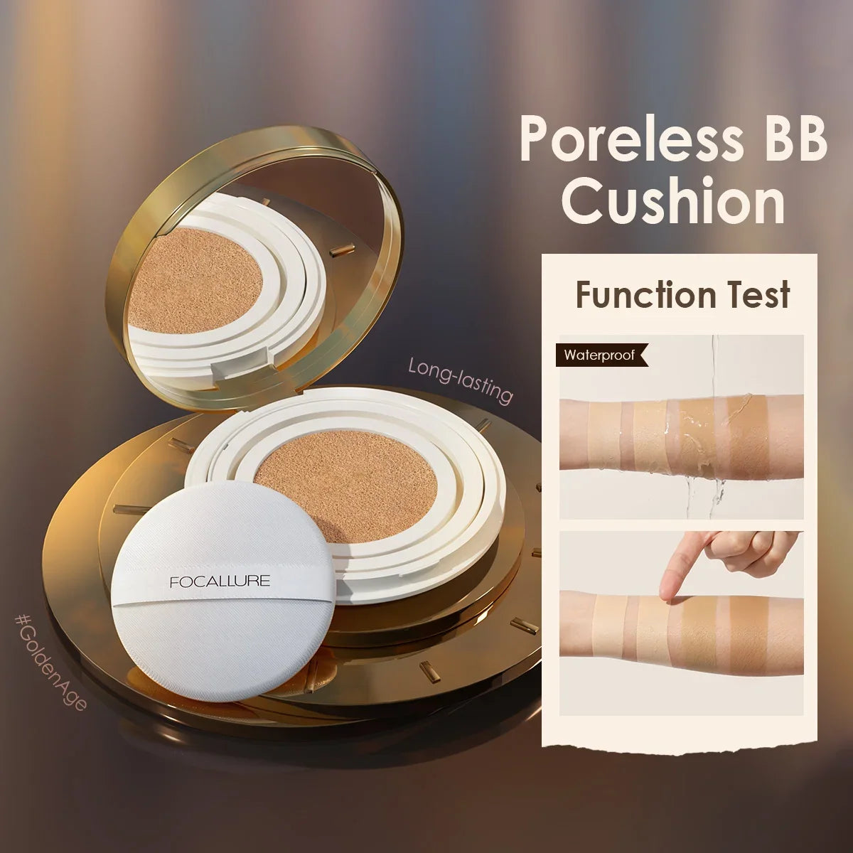 Blushimmer FOCALLURE waterproof matte air cushion foundation with high coverage, smooth poreless finish, and nutritious face makeup.