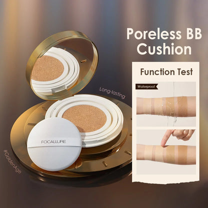 Blushimmer FOCALLURE waterproof matte air cushion foundation with high coverage, smooth poreless finish, and nutritious face makeup.