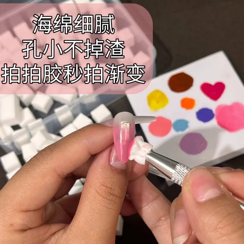 Blushimmer square nail art sponge set with gradient brushes for gel polish designs, manicure supplies, 25/50/100 pieces.