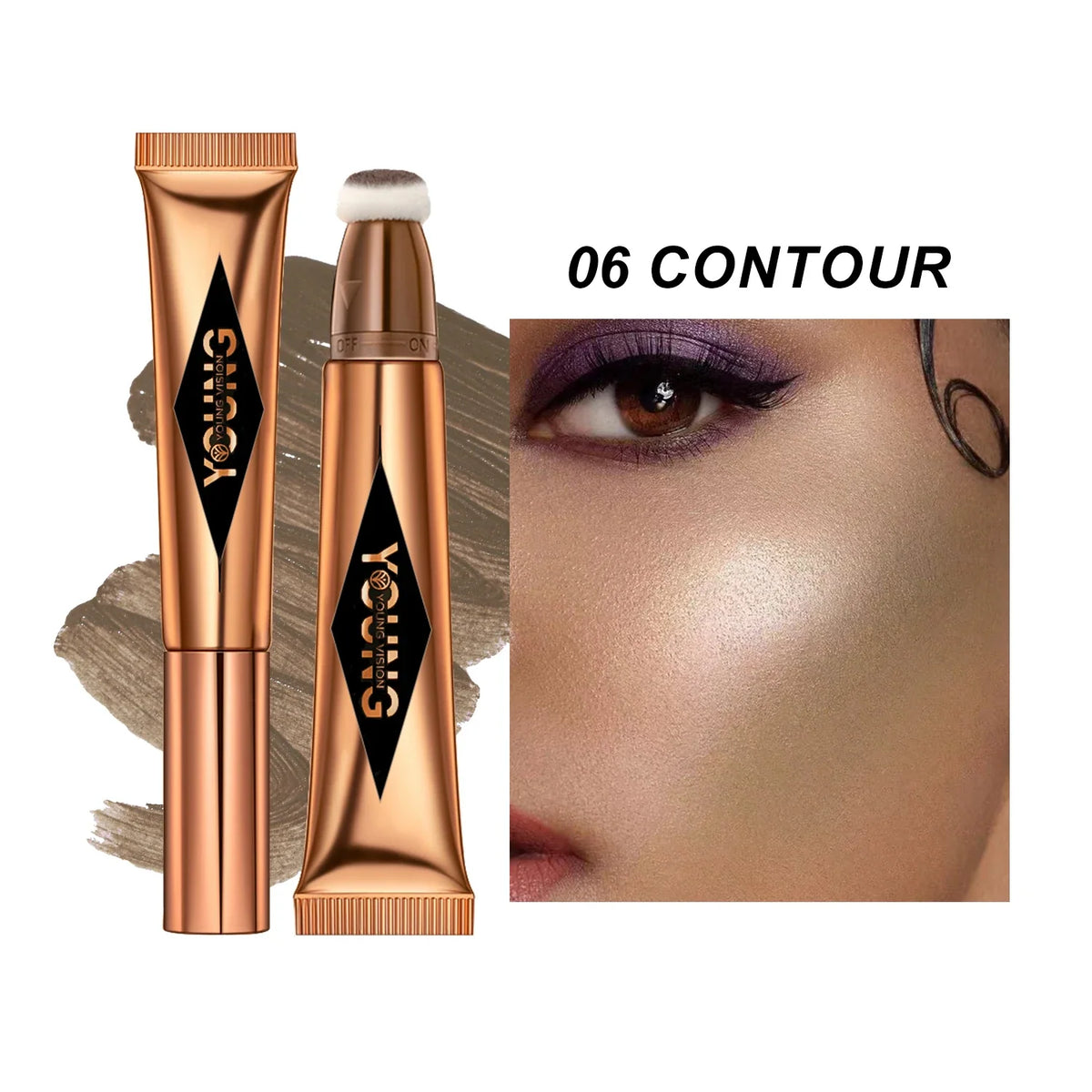 Blushimmer Young Vision air cushion powder blusher stick in six colors, featuring high gloss liquid rouge makeup product.
