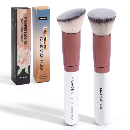 Blushimmer MAANGE 2-piece foundation makeup brush set with flat angled kabuki brushes for liquid foundation and blush application.