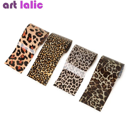Blushimmer leopard print nail foils set with animal transfer paper art stickers for manicure nail decoration.