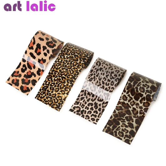 Blushimmer leopard print nail foils set with animal transfer paper art stickers for manicure nail decoration.