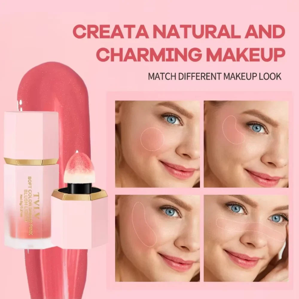 Blushimmer TVLV Velvet Liquid Blush sponge head for natural, matte contour and facial tint, brightening and lasting makeup application.
