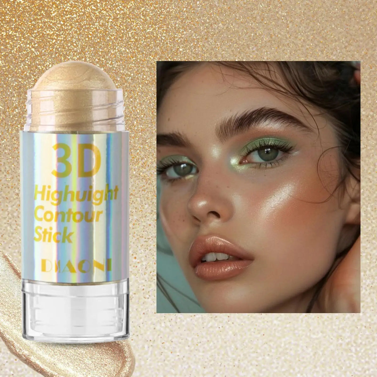 Blushimmer 3D face highlighter stick with 6 colors, containing contour, bronzer, shimmer, and concealer for makeup enhancement