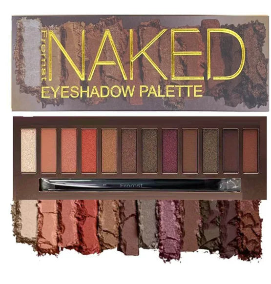 Blushimmer 12-color eyeshadow palette with pearlescent shimmer, waterproof formula, featuring a variety of vibrant and neutral shades.