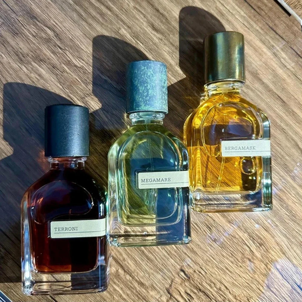 Unisex long-lasting oriental woody perfume by Blushimmer with warm amber, soft musk, and earthy notes in a 50ml bottle.