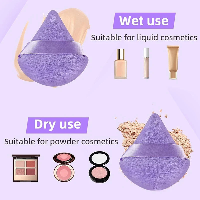 Set of 12 Blushimmer powder puffs with soft velour triangle makeup sponges for loose and setting powder application.