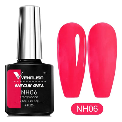 Bright neon pink nail gel polish by Blushimmer, showcasing vibrant UV and LED fluorescence for summer nail art.