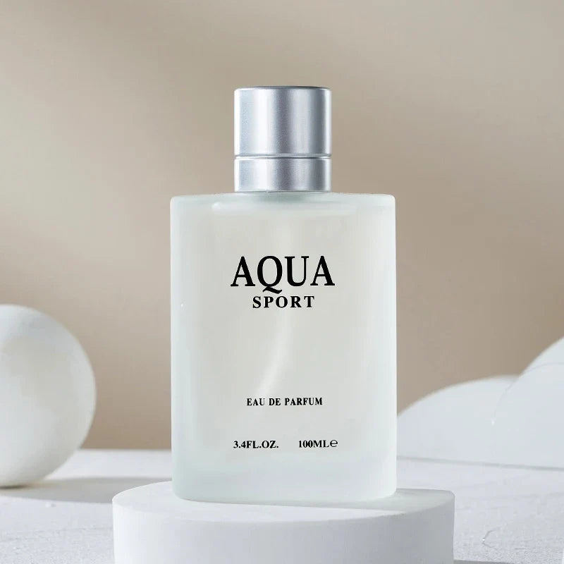 Aqua perfume for men by Blushimmer, 100ml, featuring fresh lime, musk, and oceanic notes in an elegant EDP bottle.
