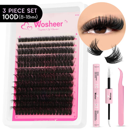 Blushimmer WOSHEER Lash Clusters Kit with spiky eyelash extension clusters, DIY volume lash spikes for dramatic eye makeup.