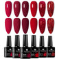 Blushimmer 6-piece nail gel polish set with vibrant, semi-permanent UV gels for all-season manicure and nail art design.