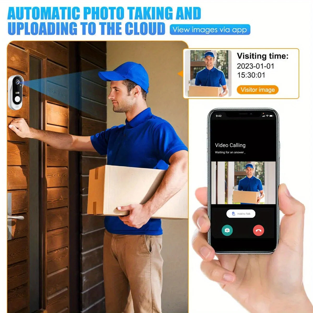 Tuya WiFi Video Doorbell - 2-Way Audio, Outdoor 1080P HD, SD+Cloud Storage, Motion Detection, Easy Setup & Live Alerts