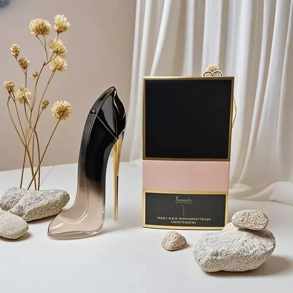 Blushimmer women's luxury floral high heel perfume bottle with elegant design and lasting fragrance spray.