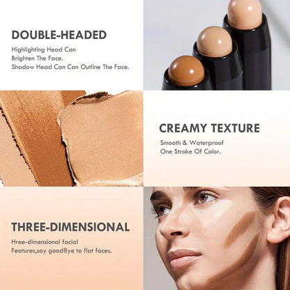 Blushimmer double head highlight and contour pen with liquid, waterproof foundation and concealer stick for face makeup application