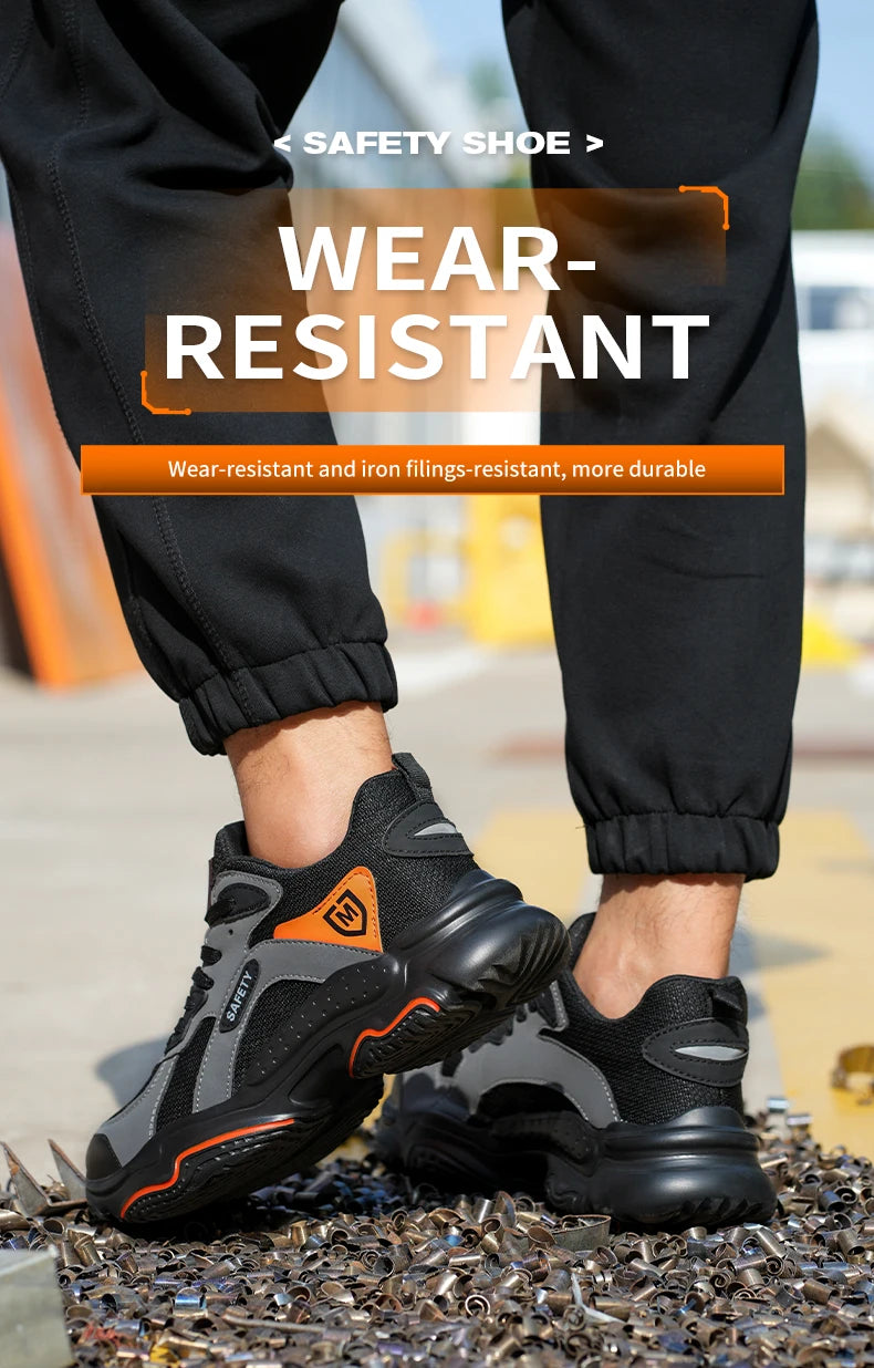 Slip On Safety Shoes Work Boots Steel Toe Men Non-Slip Lightweight Breathable Industrial Shoes Anti shock Protective Boots