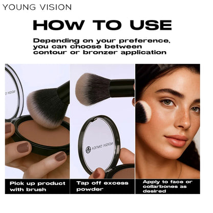 Blushimmer silky matte bronzer and contour powder palette with 3D face shaping and nose shadow for long-lasting makeup.