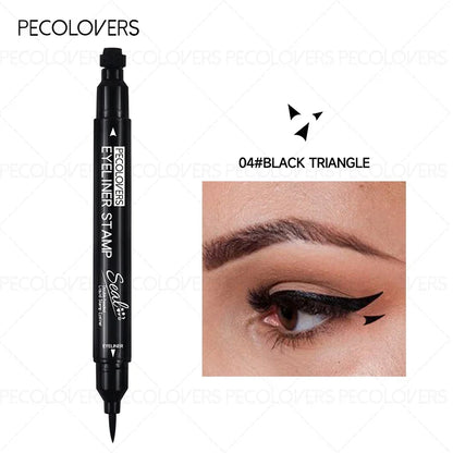 Blushimmer liquid eyeliner stamp with waterproof slim gel felt tip, featuring heart, star, triangle, and flower shapes for creative eye makeup.