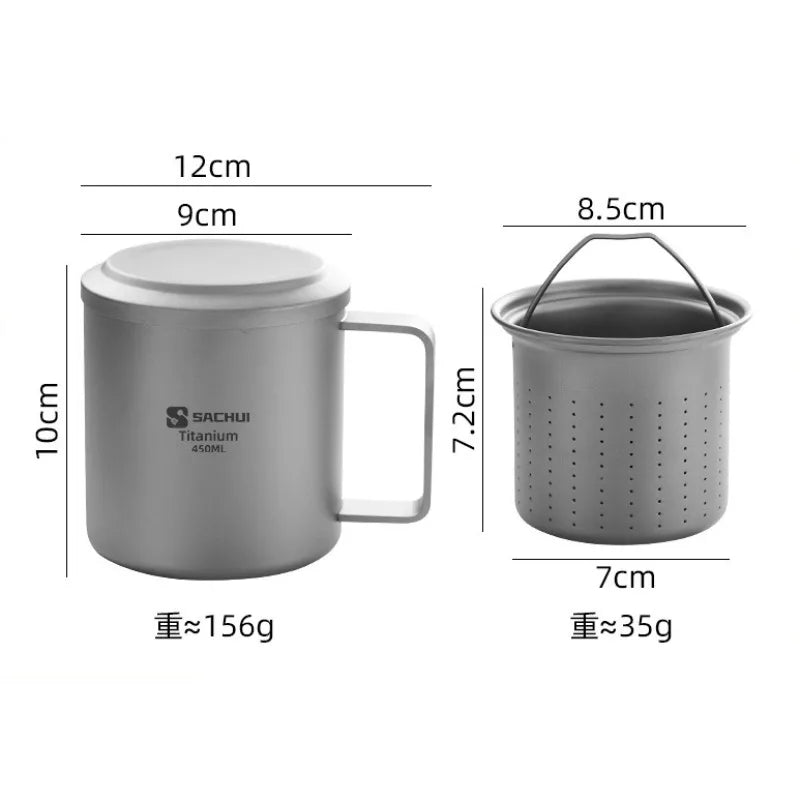 Pure Titanium Double-layer Mug Titanium Cup Insulated Coffee Cup Outdoor Water Cup with Lid and Tea Leakage Cold Drink Tea Set