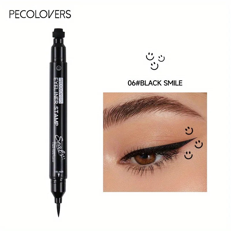 Blushimmer 7 styles liquid eyeliner stamp pen with red and black double-ended design, waterproof, fast-drying eye makeup tool.