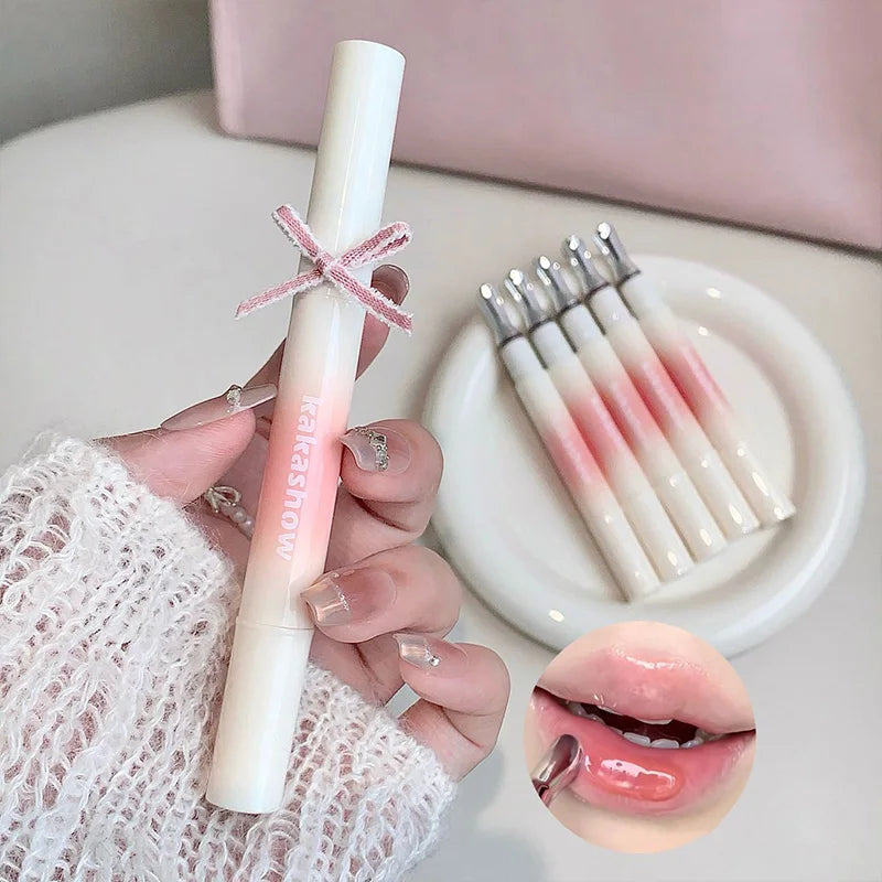 Blushimmer Kakashow Mirror Watery Lip Gloss with moisturizing jelly texture and glossy finish, displayed in a clear container.