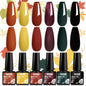Blushimmer MTSSII 6-piece set of sparkly red gel nail polish bottles with shiny finish for professional manicure at home