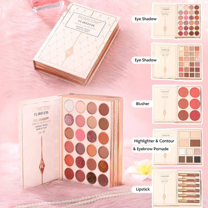 Blushimmer Makeup Magic Book with eyeshadow, lip gloss, blush, and highlighter, ideal gift for women during holiday parties.