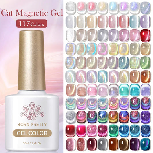 Born Pretty 117 Colors Cat Magnetic Gel Nail Polish in 10ml, showcasing vibrant semi-permanent gel with a full coverage manicure.