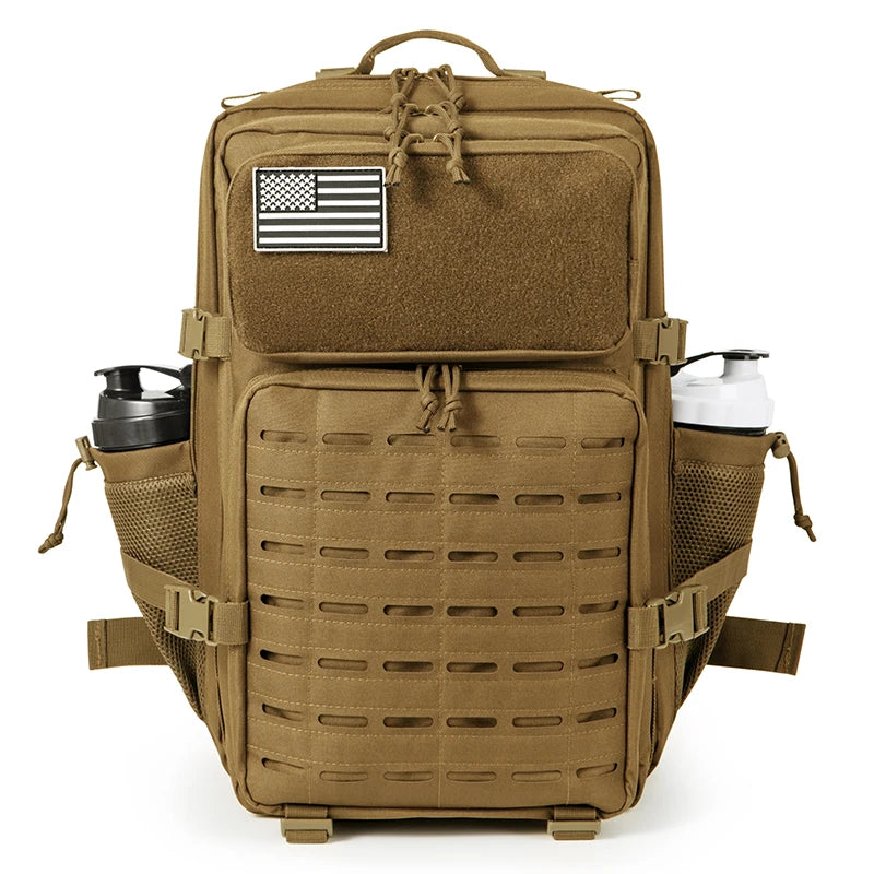 Adventure Club Store 45L men's tactical backpack with double cup holders, ideal for hunting, camping, hiking, and outdoor survival activities.