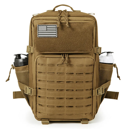 Adventure Club Store 45L men's tactical backpack with double cup holders, ideal for hunting, camping, hiking, and outdoor survival activities.