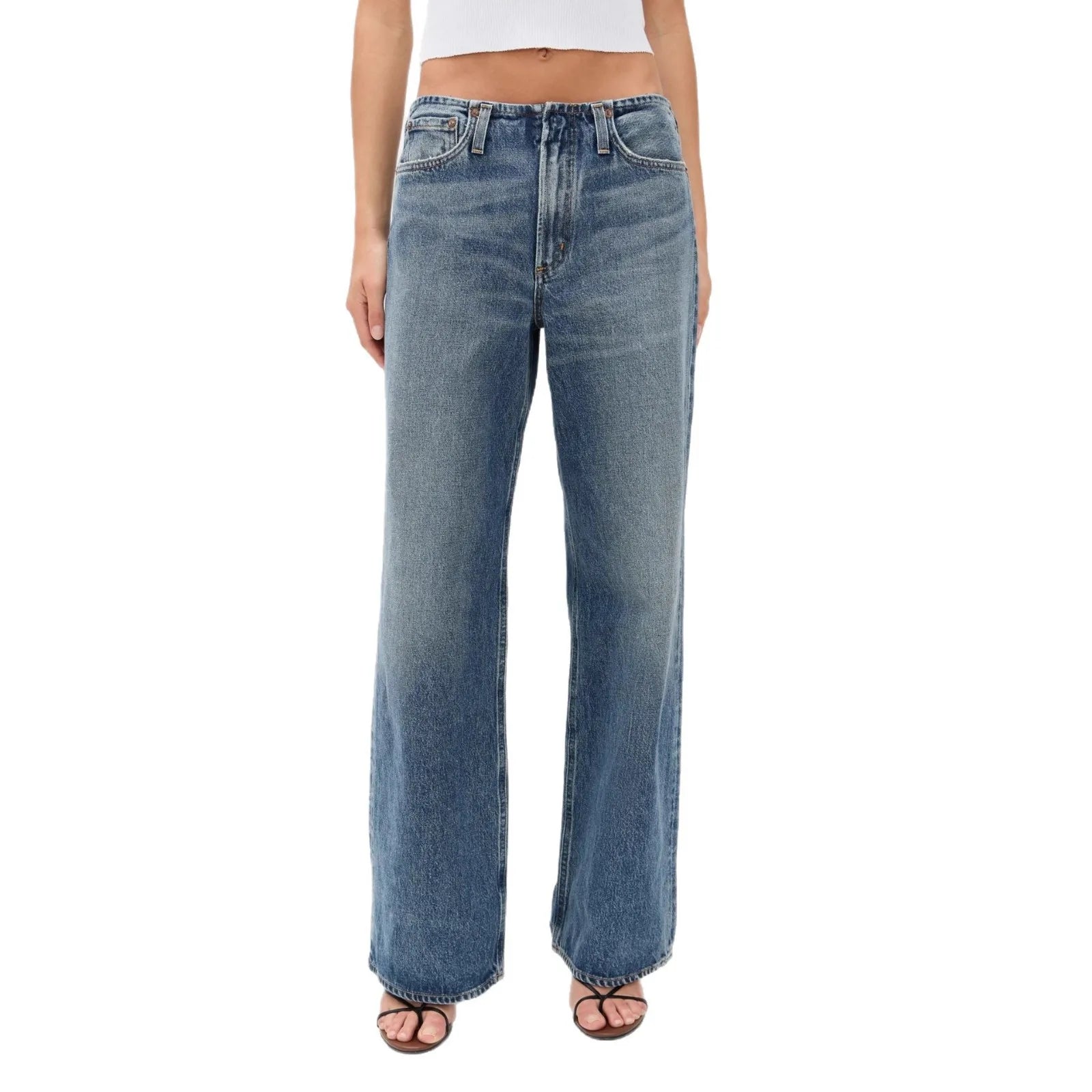 Women Denim Pants Waiveless Design Loose Lady Slightly Flared Straight Long Jeans 2025 Autumn