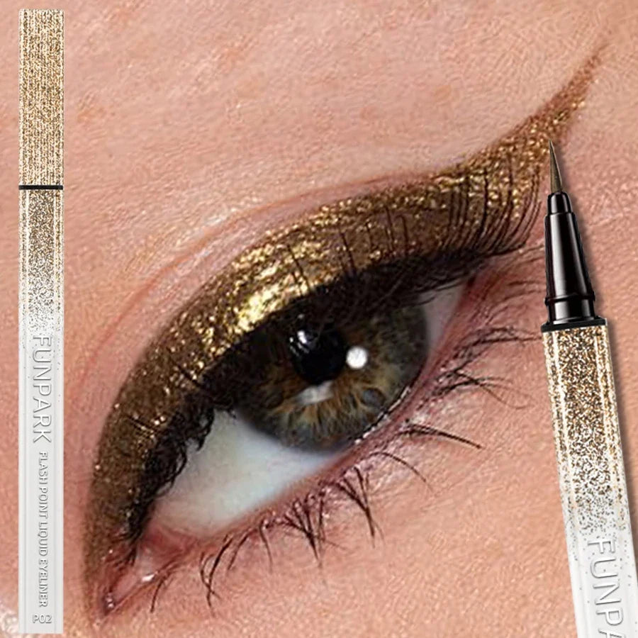 Shiny metallic liquid eyeliner by Blushimmer in waterproof pearlescent finish, 0.6ml tube with a fine applicator brush