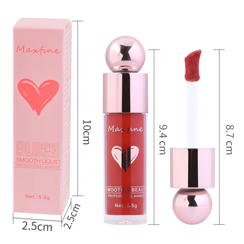 Blushimmer matte liquid blush with highly pigmented, long-lasting, non-fading formula shown in a sleek bottle, ideal for festival makeup.