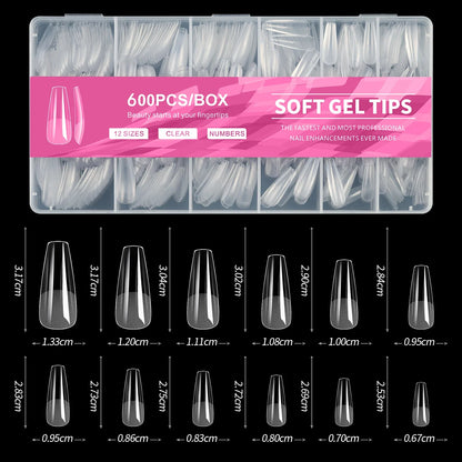 Set of 600 short almond-shaped soft gel nail tips by Blushimmer, full cover false nails for acrylics, salon and home use