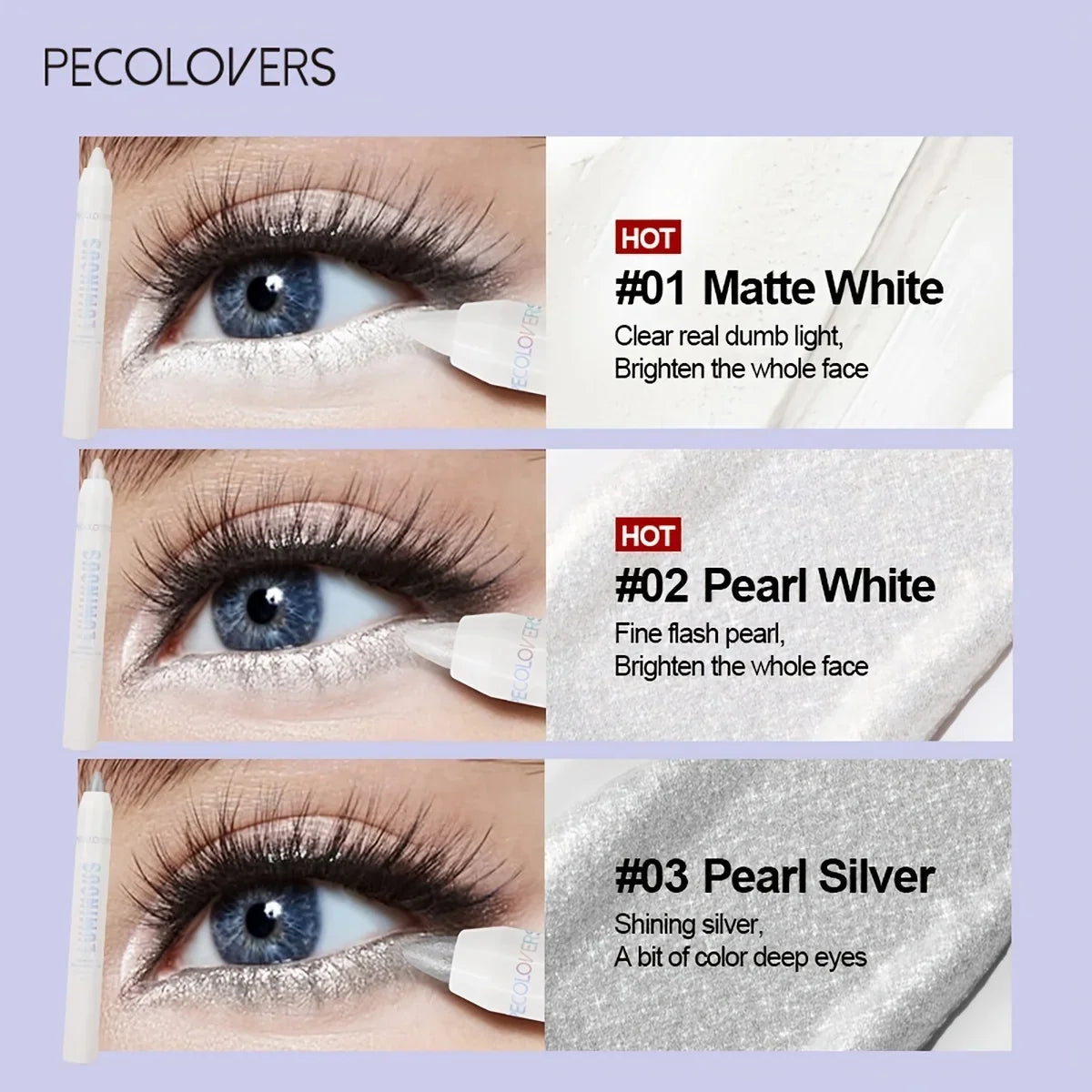 Blushimmer brightening highlighter pen with waterproof, matte pearly glitter white silvery eyeliner and eyeshadow stick.