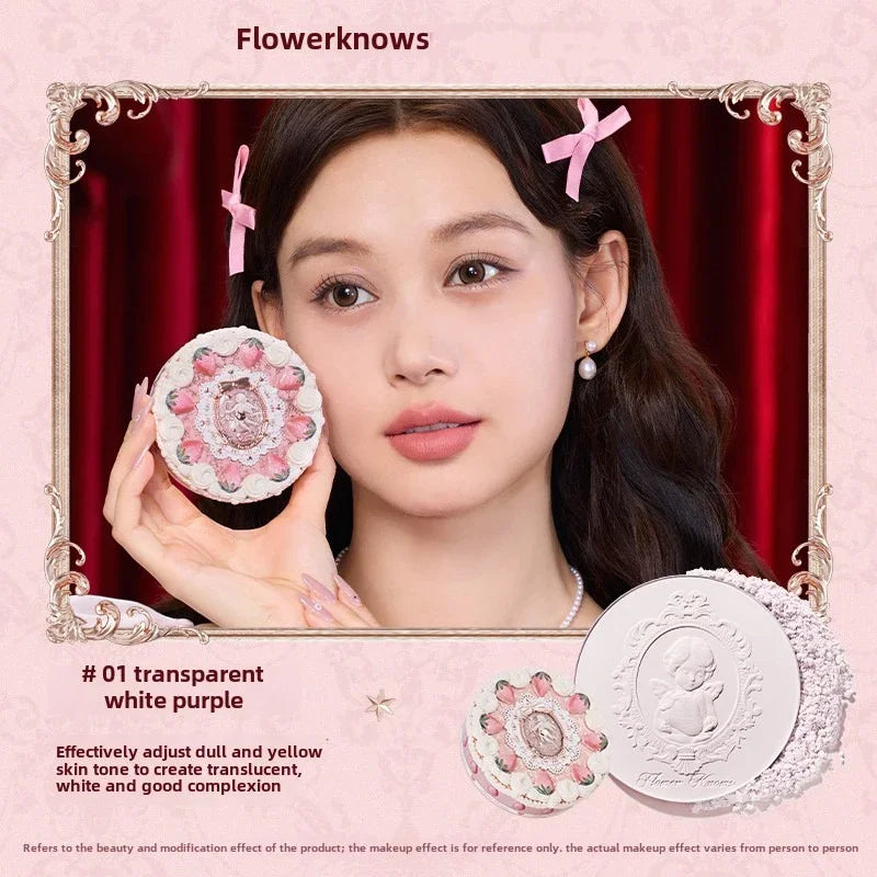 Blushimmer Flower Knows Strawberry Cupid pressed mineral makeup powder foundation with concealer and finishing, vegan formula.
